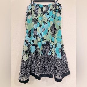 East 5th blue and black long floral pleated skirt